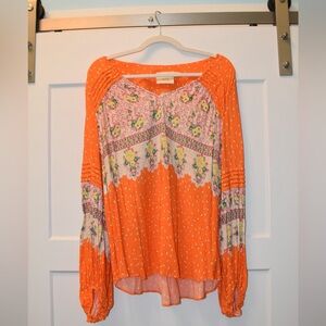 Anthropologie Orange Floral Blouse